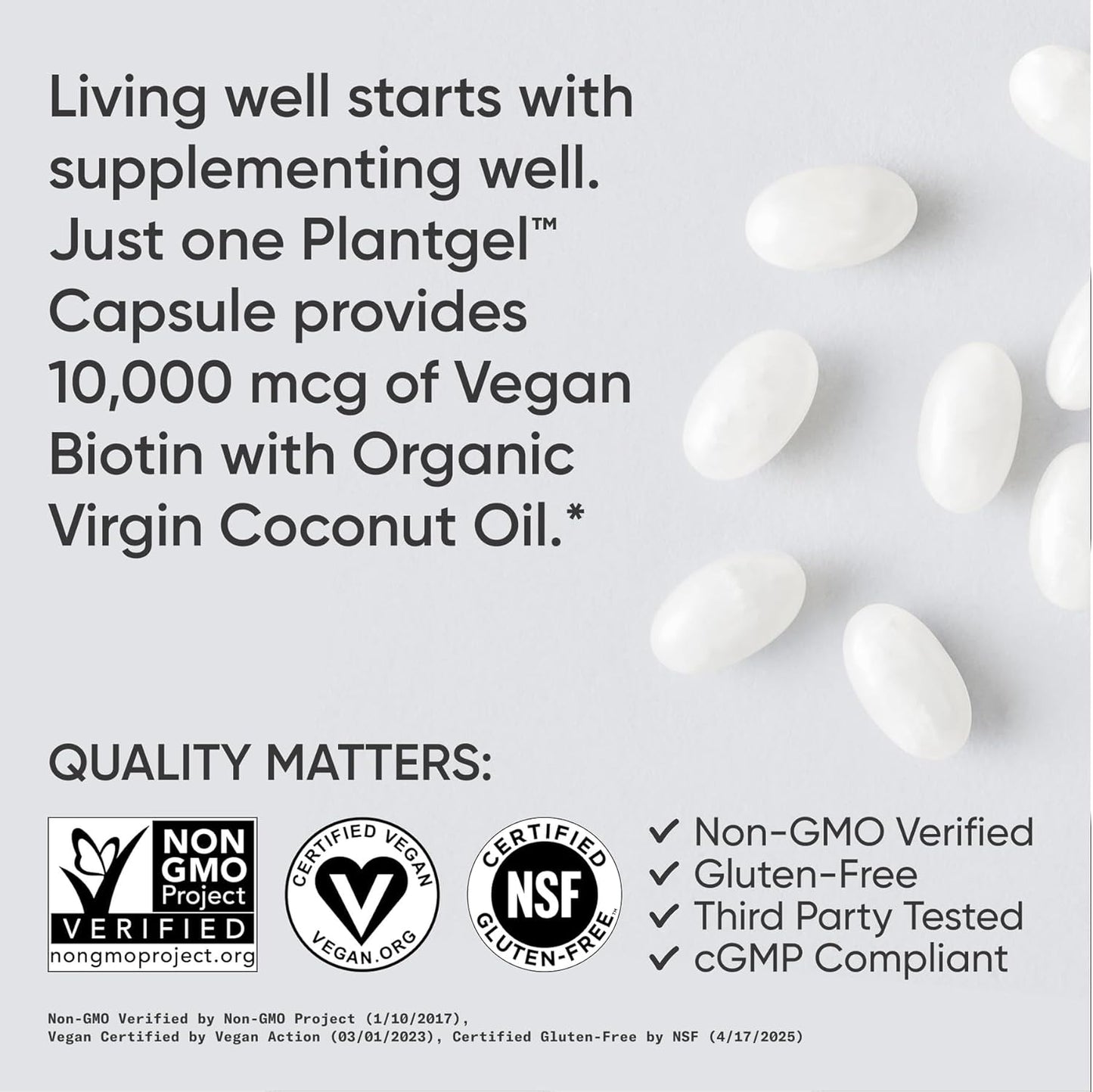 Biotin (10,000Mcg) with Organic Coconut Oil | Supports Healthy Hair, Skin & Nails | Non-Gmo Verified & Vegan Certified (120 Veggie-Softgels)