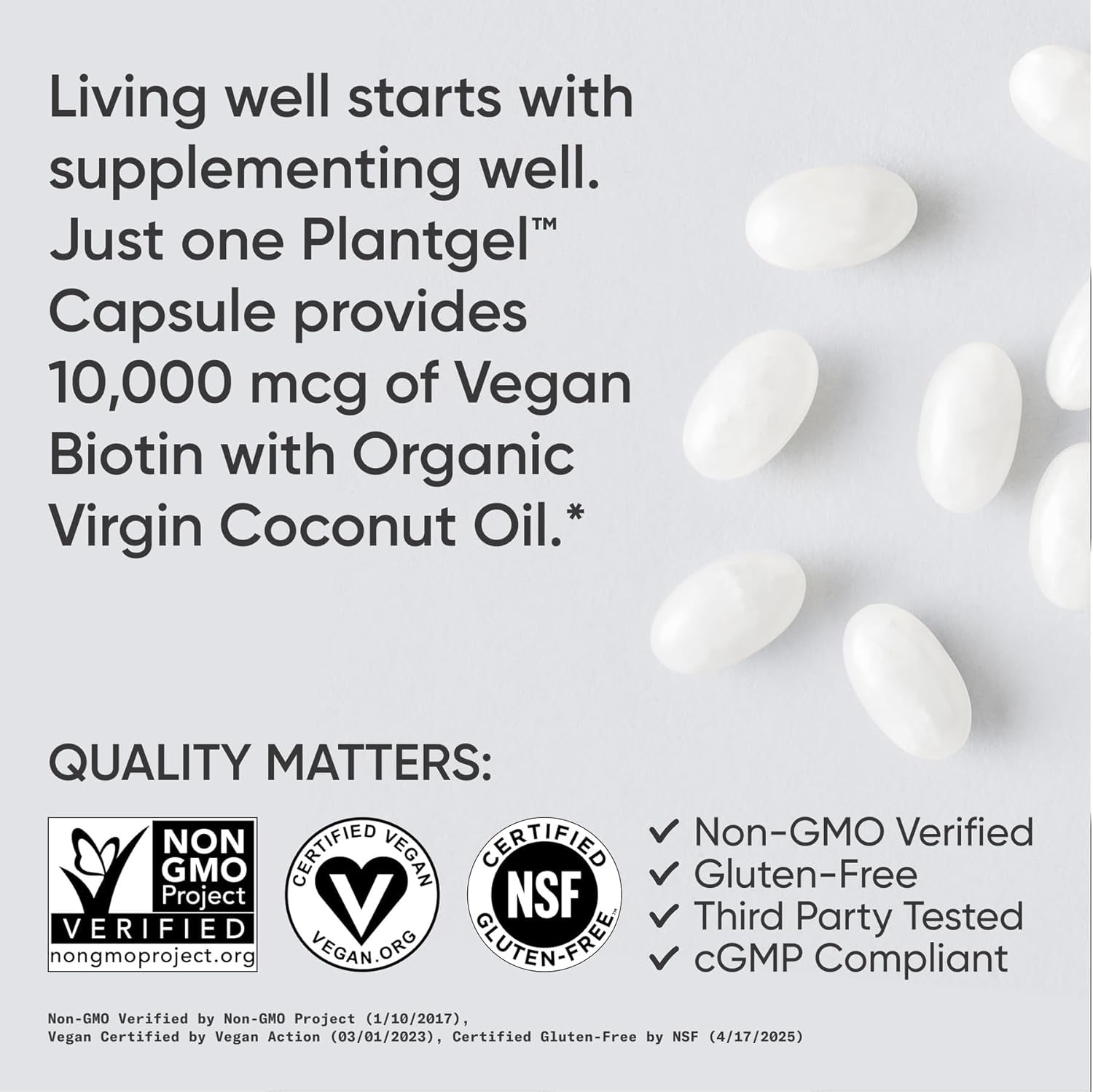 Biotin (10,000Mcg) with Organic Coconut Oil | Supports Healthy Hair, Skin & Nails | Non-Gmo Verified & Vegan Certified (120 Veggie-Softgels)
