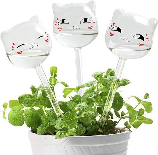 Plant Watering Globes Glass Self Watering Globes, Hand Blown Clear Plant Watering Devices for Vacation, Water Bulbs Gifts for Plant Lovers, 3 Cats