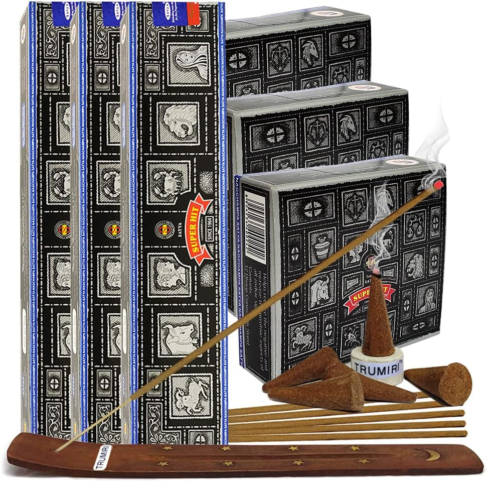 Super Hit Incense Sticks and Cone Incense Holder Variety Pack Bundle Insence Insense Insienso