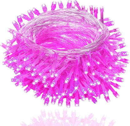 Christmas String Lights,  33Ft 100 Leds with Controller Fairy Twinkle Lights Decoration for Chirstmas Tree,Garden,Multi Stings Connectable(Transparent Wire)(Pink)