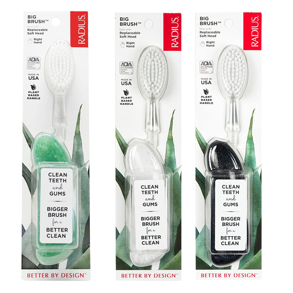 Big Brush BPA Free & ADA Accepted Toothbrush Designed to Improve Gum Health & Reduce Gum Issues - Right Hand - Midnight Sky/Marble/Soda Pop Eco Grind - Pack of 3