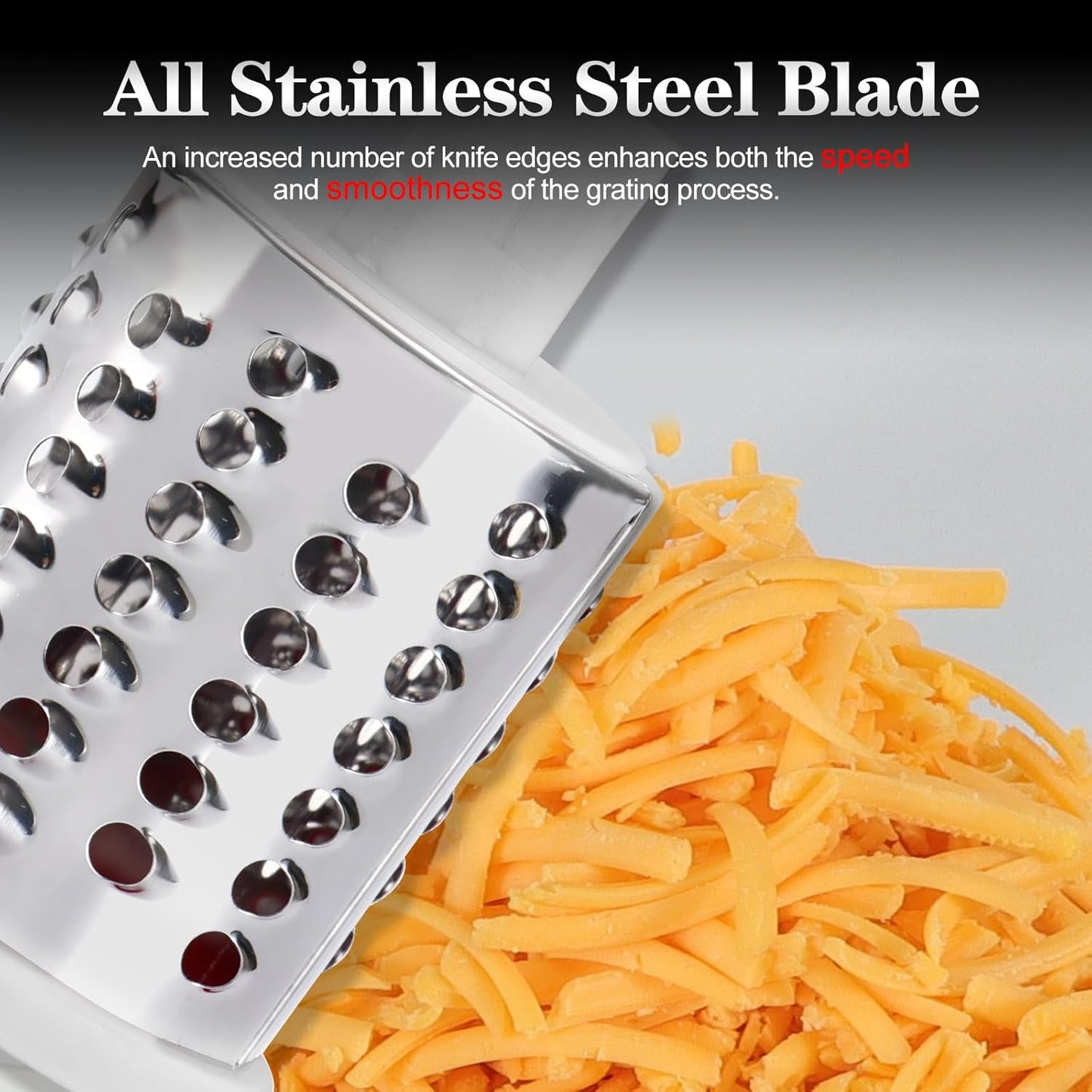 Rotary Cheese Grater Shredder, Speed Kitchen Manual round Mandolin Slicer Grinder for Potato Hash Brown, Vegetable, Walnut, Nut, Carrot Garlic, Chocolate, Radish with 3 Drum Blades, Blue