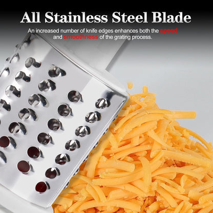 Rotary Cheese Grater Shredder, Speed Kitchen Manual round Mandolin Slicer Grinder for Potato Hash Brown, Vegetable, Walnut, Nut, Carrot Garlic, Chocolate, Radish with 3 Drum Blades, Blue