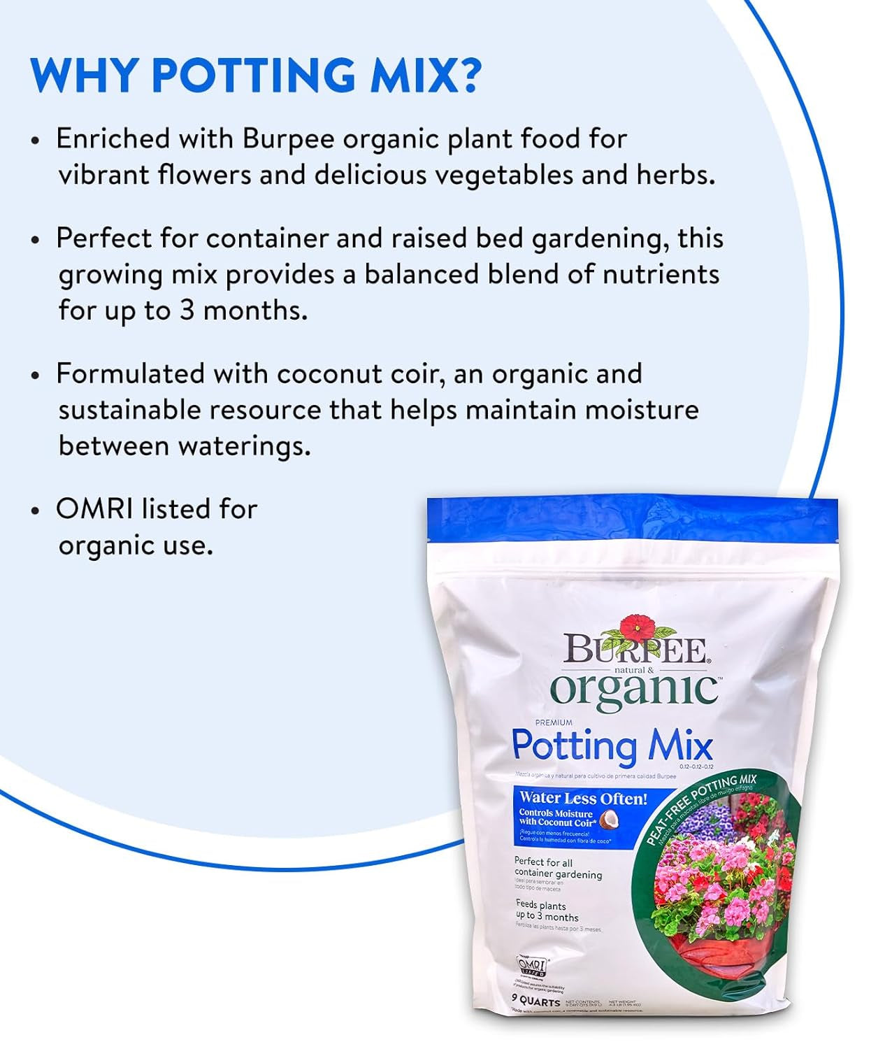 , 9 Quarts | Premium Organic Potting Natural Soil Mix Food Ideal for Container Garden-Vegetable, Flower & Herb Use for Indoor Outdoor Plant